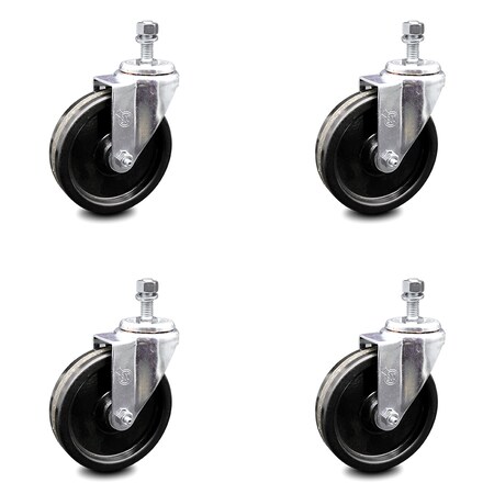 Service Caster 5 Inch Phenolic Wheel Swivel 1/2 Inch Threaded Stem Caster Set SCC-TS20S514-PHR-121315-4